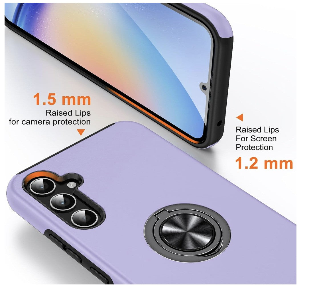 KOVASIA – Galaxy A34 5G Hülle mit Ringhalter, 2x Panzerfolie, Stoßschutz, lila