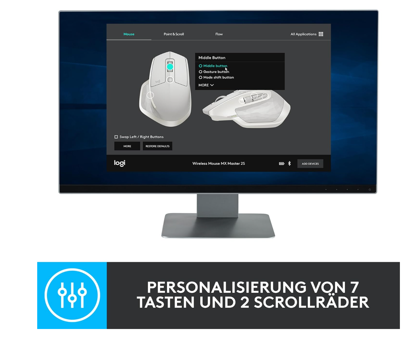Logitech MX Master 2S Bluetooth Maus Kabellos Ergonomisch PC Mac Graphit