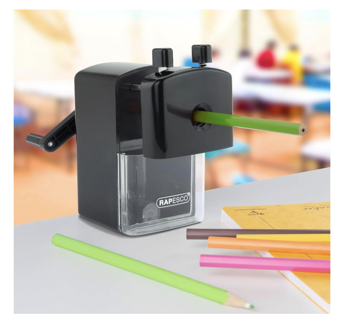 Rapesco – Modell 94, Tisch-Bleistiftanspitzer, schwarz, robust, manuell, Büro