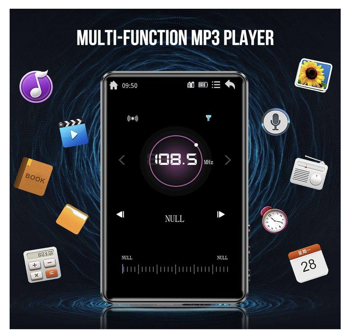 LIUWID – MP3 Player 80GB, 4 Zoll Touch, FM Radio, E-Book, Rekorder, Uhr – Schwar