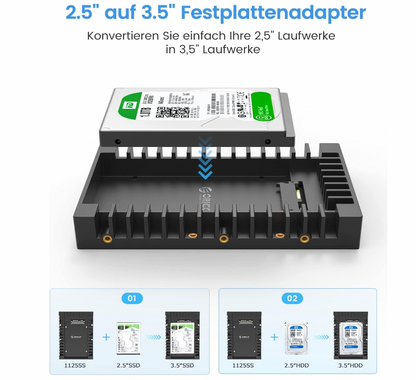 ORICO – 1125SS Montageadapter 2,5" HDD/SSD zu 3,5", SATA, inkl. Schrauben