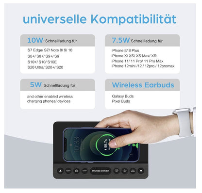 ANJANK – Radiowecker Digital mit Qi-Ladepad USB Charger dimmbar für iPhone