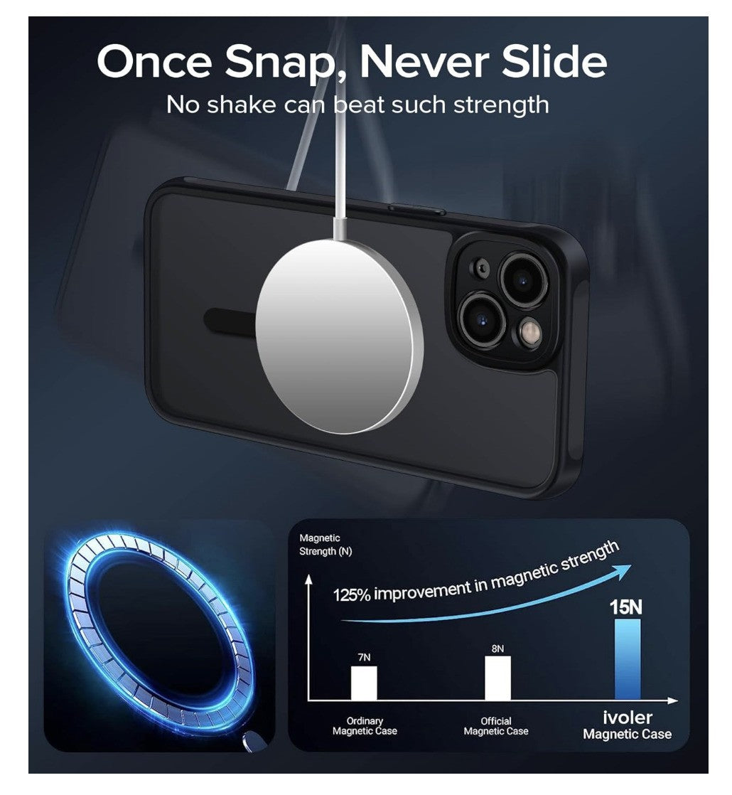 ivoler – iPhone 15 Hülle MagSafe kompatibel, Silikon Stoßfest Matt Schwarz 6.1"