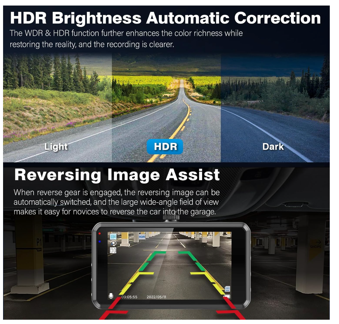 Miden S7 Dashcam 2.5K Auto Kamera Vorne Hinten 64GB SD G-Sensor 336° WDR