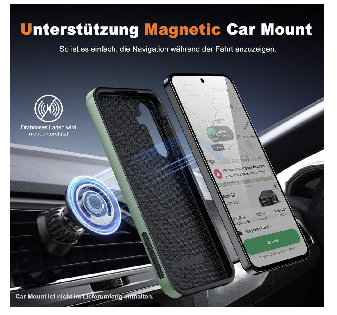 JAME – Galaxy A55 5G Hülle mit Panzerfolie, Stoßfest, Ring, Alpengrün, Kickstand