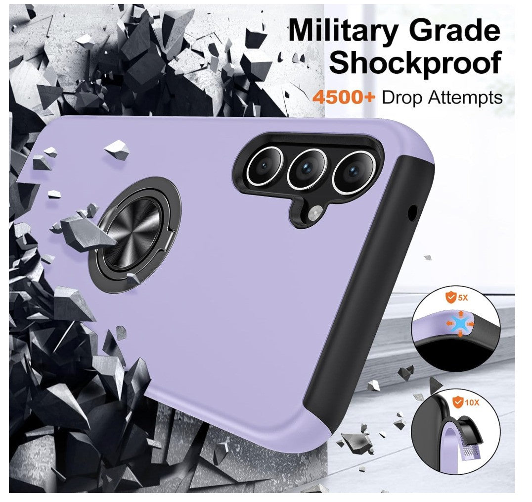 KOVASIA – Galaxy A34 5G Hülle mit Ringhalter, 2x Panzerfolie, Stoßschutz, lila