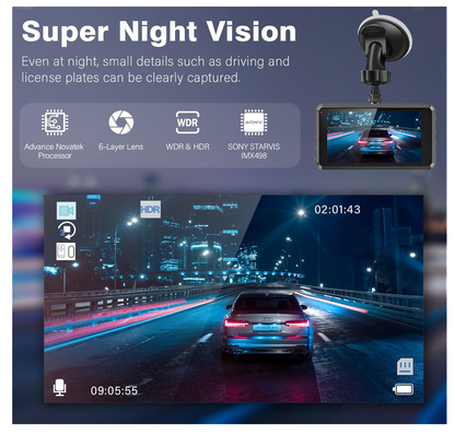 Miden S7 Dashcam 2.5K Auto Kamera Vorne Hinten 64GB SD G-Sensor 336° WDR