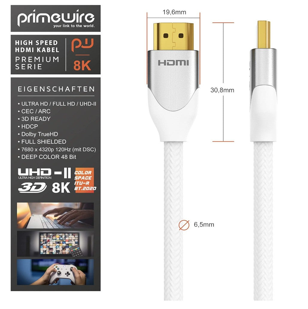 3m 8K HDMI Kabel 2.1@60Hz, 4K@120H, HDR, PS5, Xbox, ARC, UHD