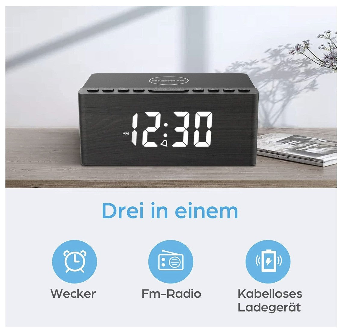 ANJANK – Radiowecker Digital mit Qi-Ladepad USB Charger dimmbar für iPhone