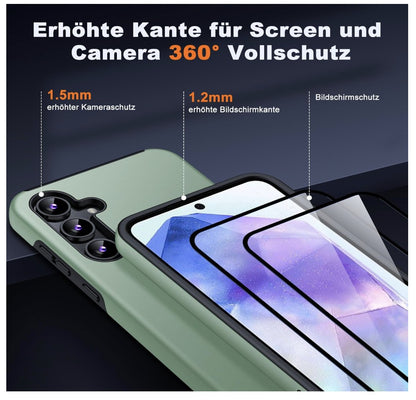 JAME – Galaxy A55 5G Hülle mit Panzerfolie, Stoßfest, Ring, Alpengrün, Kickstand