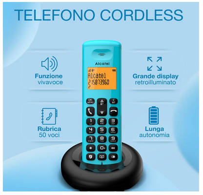 Alcatel – E160 DECT Telefon blau mit Anrufblocker, großes Display, Klingeltöne