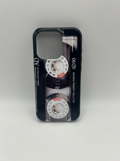 Hülle iPhone 15 Pro Retro Kassette Case Handyhülle Vintage Cassette Tape Schwarz