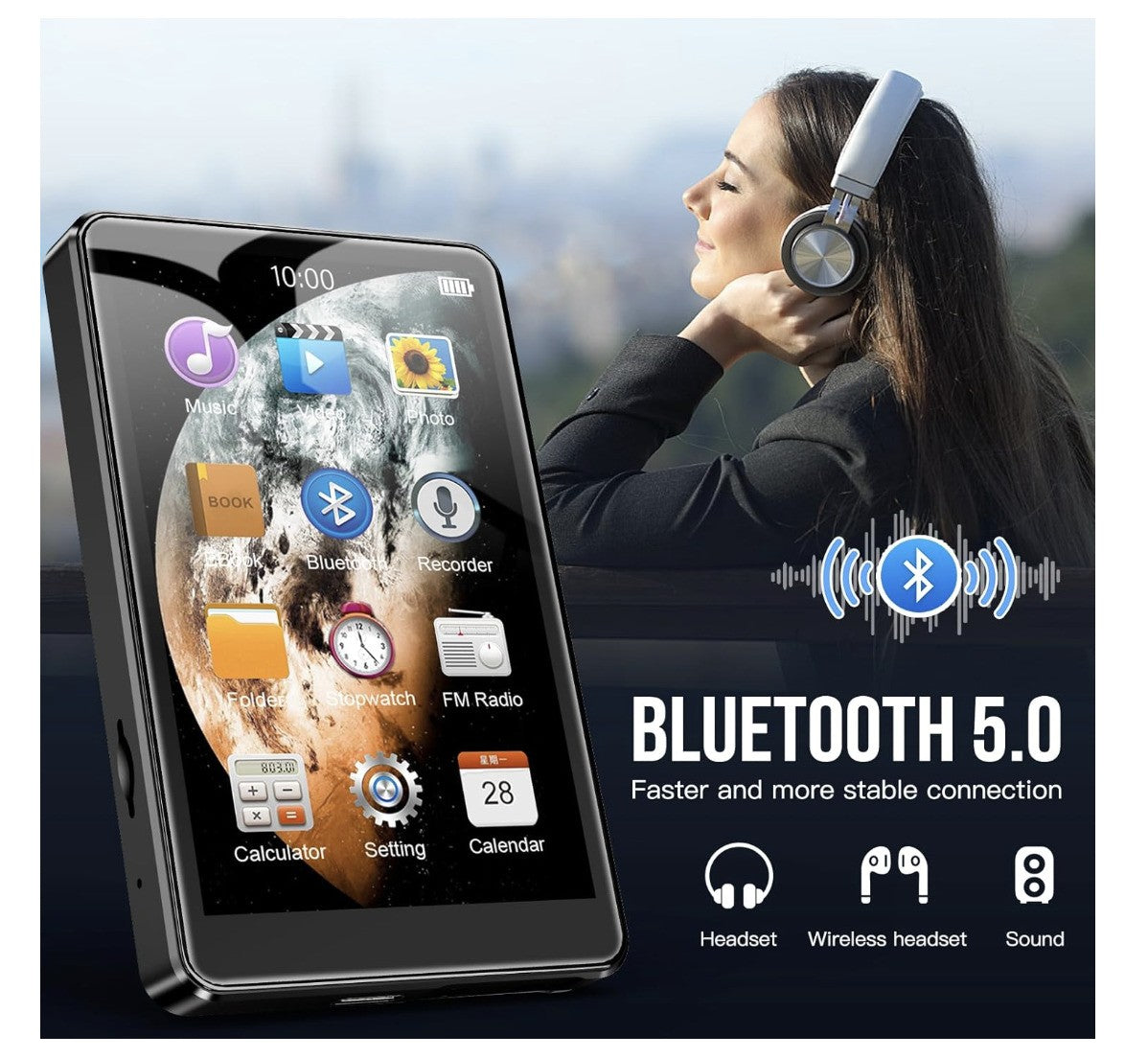 LIUWID – MP3 Player 80GB, 4 Zoll Touch, FM Radio, E-Book, Rekorder, Uhr – Schwar