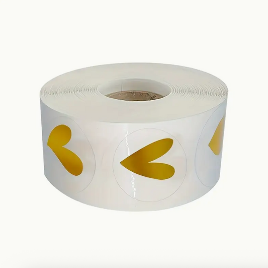 500x Gold Herz Aufkleber Rolle Runde PVC Siegel Glänzend Hochzeit Versand Deko