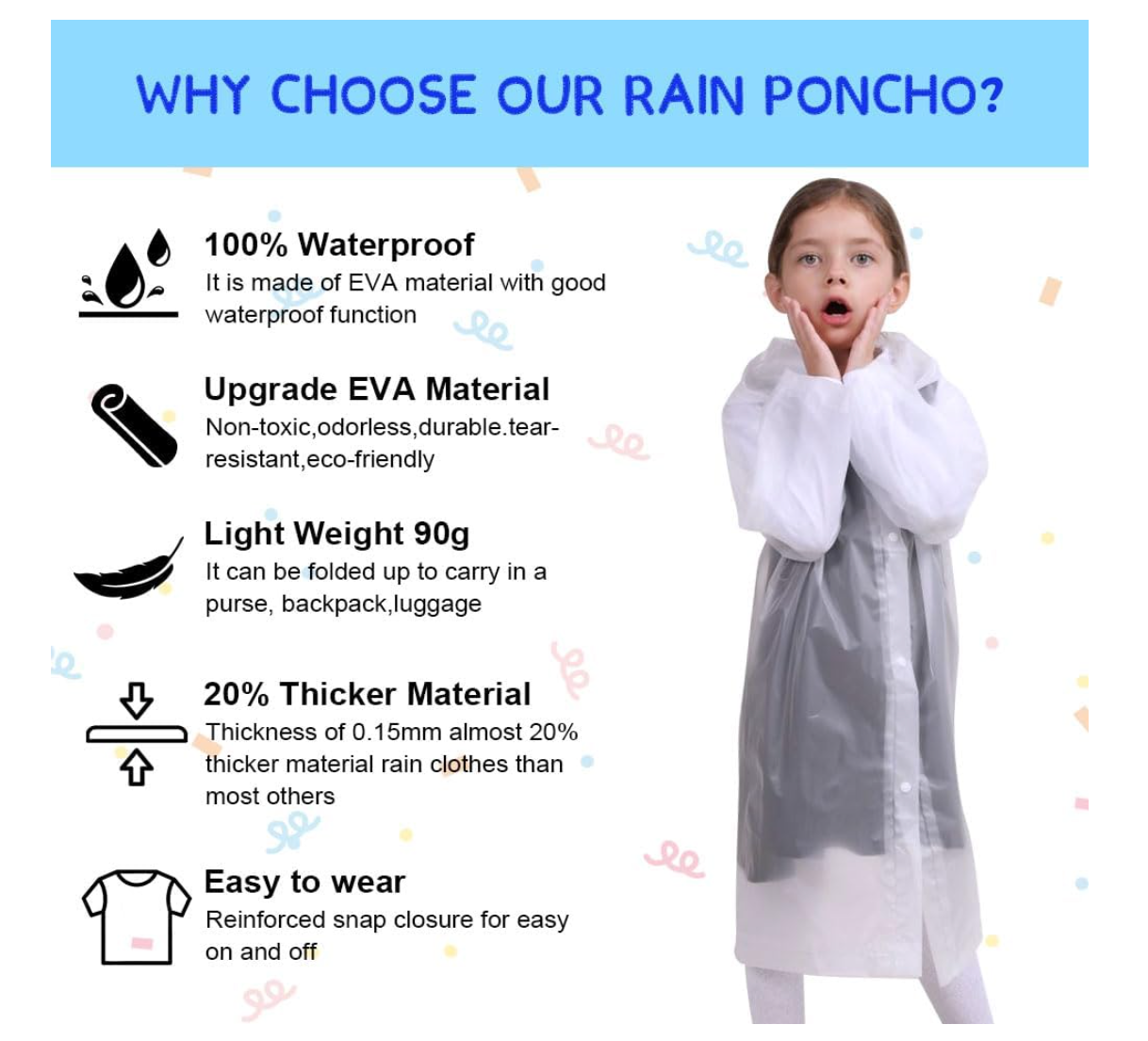 Vicloon – Regenmantel Kinder, 4er Pack Poncho Mädchen, wasserdicht, EVA, klar
