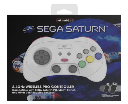 Retro-Bit – SEGA Saturn Pro Controller, kabellos, Switch kompatibel, Weiß
