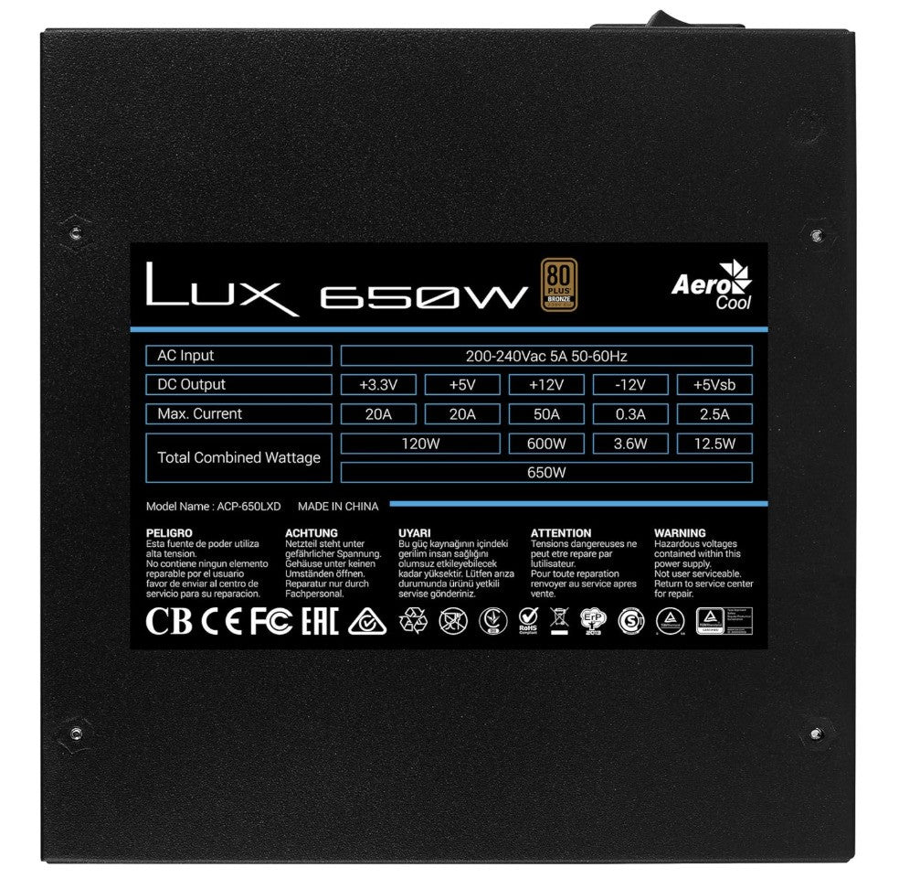 Aerocool – LUXPRO650, 650W Netzteil, 80Plus Bronze, **DEFEKT & OHNE STROMKABEL**