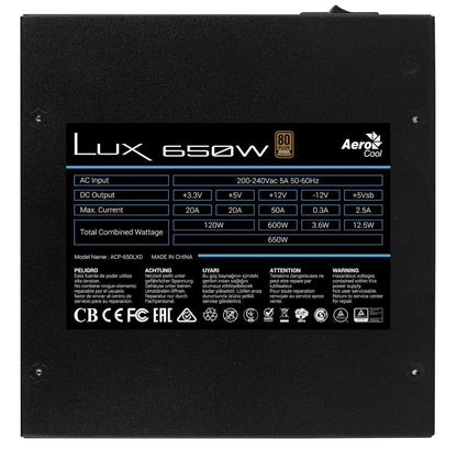 Aerocool – LUXPRO650, 650W Netzteil, 80Plus Bronze, **DEFEKT & OHNE STROMKABEL**