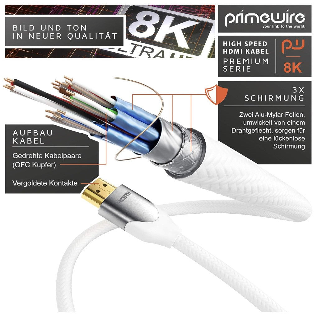 3m 8K HDMI Kabel 2.1@60Hz, 4K@120H, HDR, PS5, Xbox, ARC, UHD