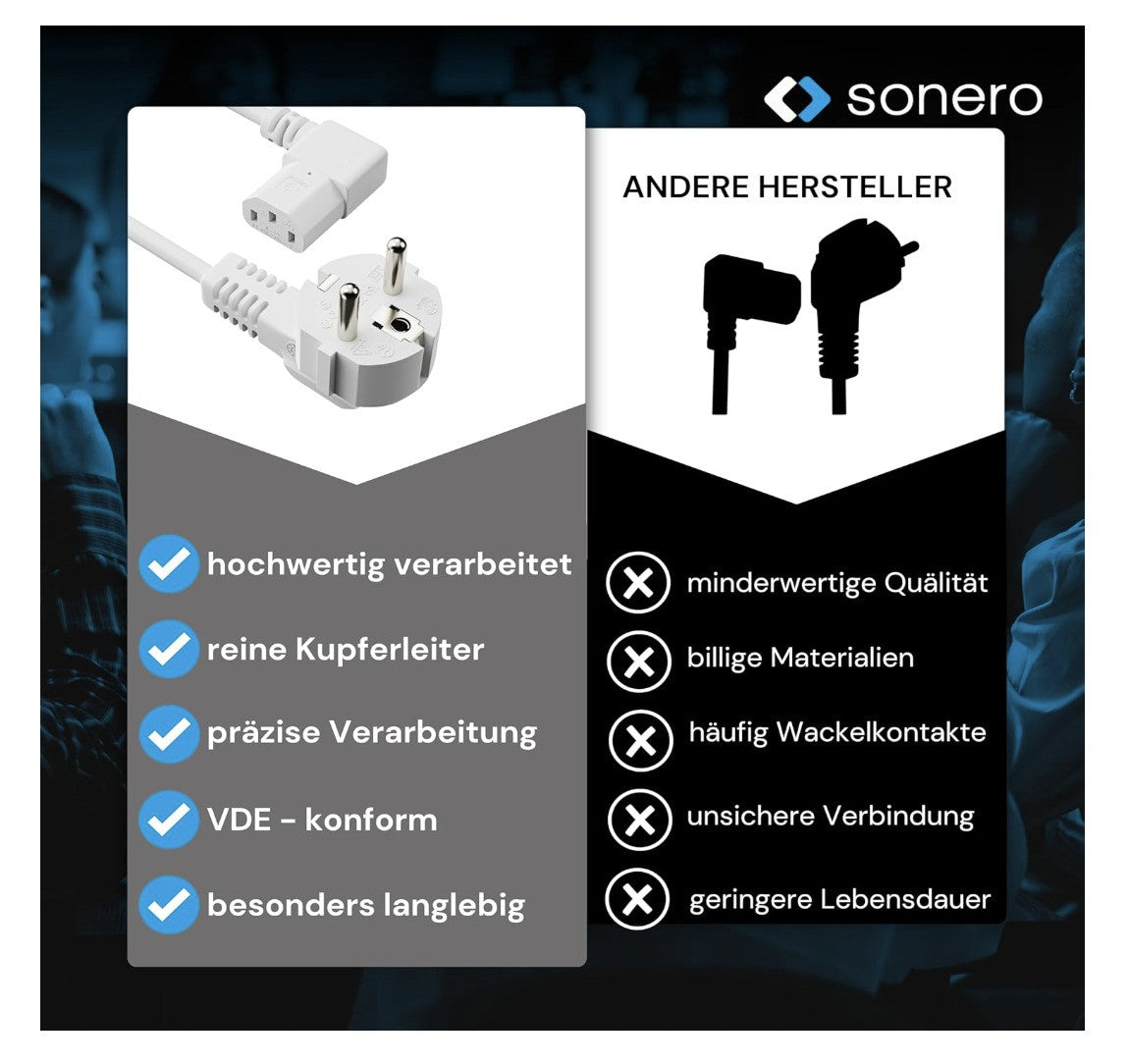 Sonerz – Euro-Cavo 3m Stromkabel weiß, Netzstecker auf IEC C13, Haushaltsgeräte