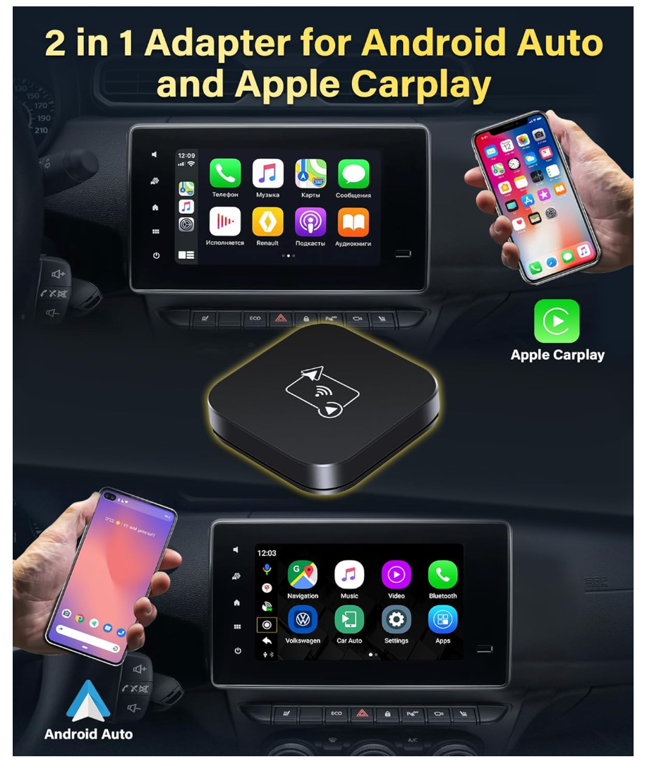 2-in-1 Wireless Adapter CarPlay Android Auto 5GHz Plug & Play Schnellübertragung