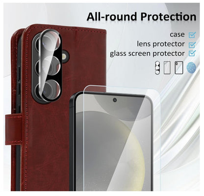 MONASAY– Galaxy S24 Hülle Leder, Flip Case, Kartenfach, Magnet*OHNE SCHUTZFOLIE*