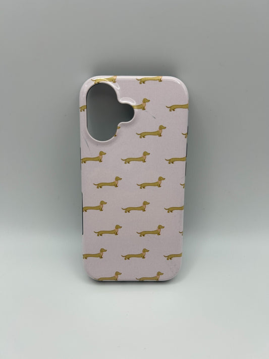 Hülle iPhone 16 Gold Dackel Hülle Rosa Schleife Wiener Hund Wurst Doxie Case