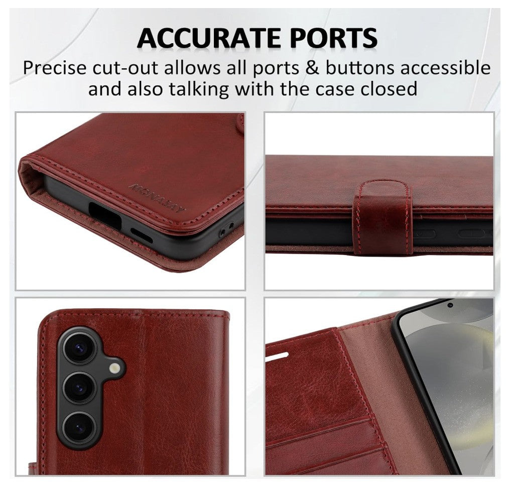 MONASAY– Galaxy S24 Hülle Leder, Flip Case, Kartenfach, Magnet*OHNE SCHUTZFOLIE*
