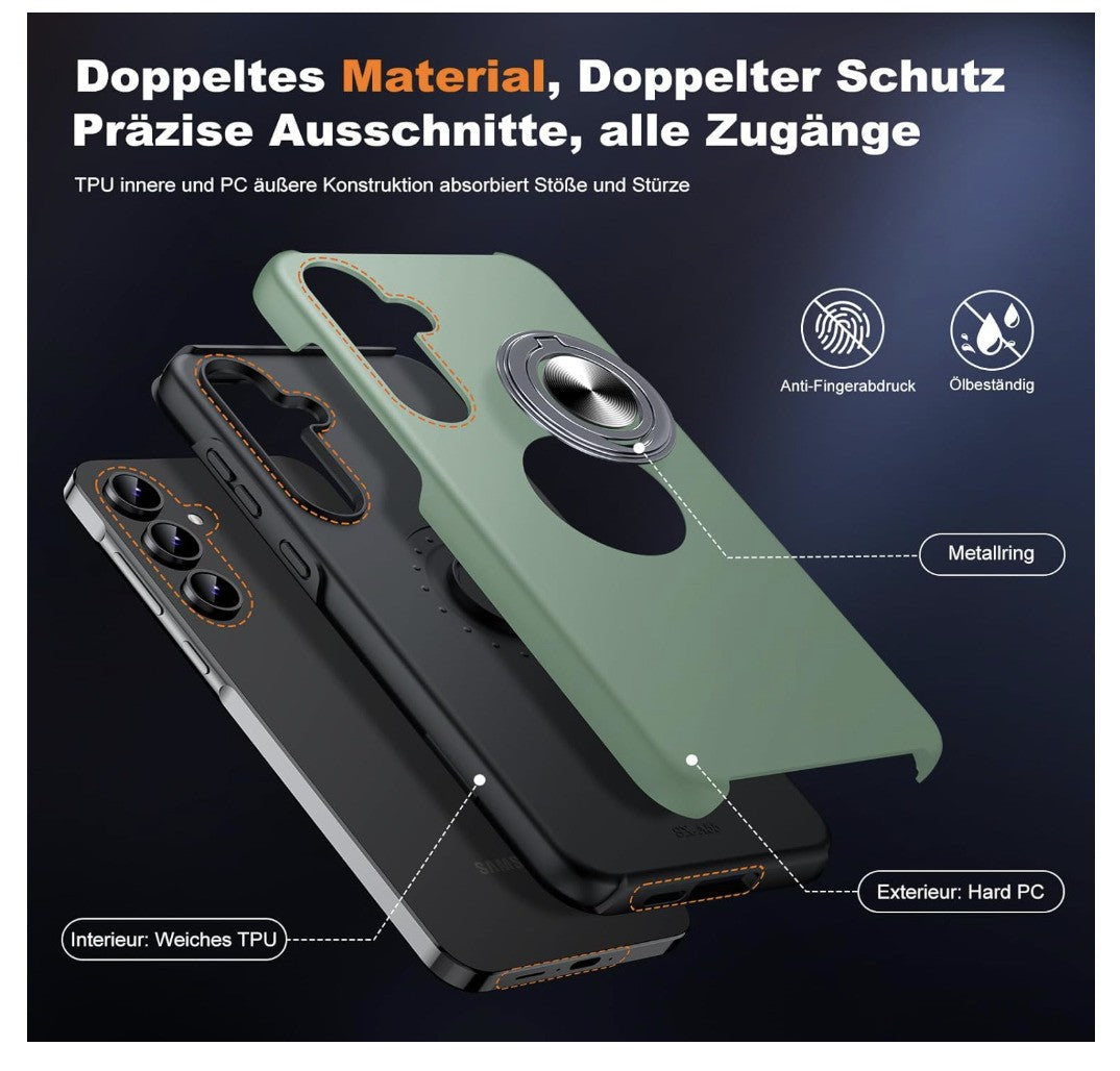 JAME – Galaxy A55 5G Hülle mit Panzerfolie, Stoßfest, Ring, Alpengrün, Kickstand