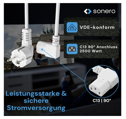 Sonerz – Euro-Cavo 3m Stromkabel weiß, Netzstecker auf IEC C13, Haushaltsgeräte